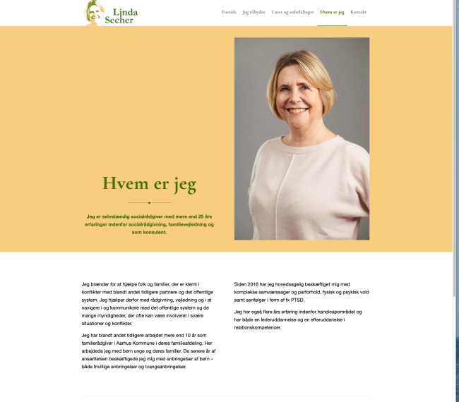 Linda Secher hjemmeside screendump